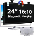[2 Pack] Magnetic Hanging 24 Inch Computer Privacy Screen for 16:10 Aspect Ratio Widescreen Monitor, Eye Protection Anti Glare Blue Light Computer Monitor Privacy Filter, Removable 24in Protector Film
