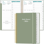Daily Planner 2026 Full Page Per Day- 2026 Daily & Monthly Planner from January 2026 to December 2026, Day Planner 2026 with 12 Months Tabs, 6.4" x 8,5", Green