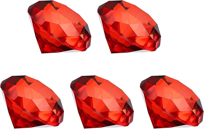 PATIKIL 5 Pcs Diamond Crystal Paperweight, 40mm / 1.57 Inch Crystal Paperweight Paper Weight for Home Office Desktop Table Decor Wedding Party Jewelry Ornaments, Red