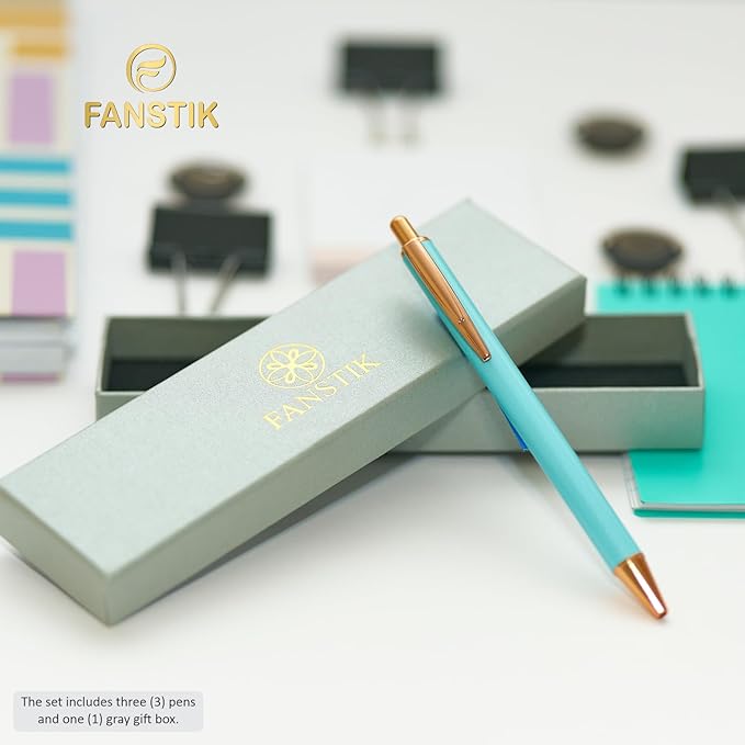 FANSTIK Customized BallPoint 3-pack pens set with name (MADE IN USA), Fancy Pen Set for Women, Thank you gift for woman, Luxury engraved pens personalized for women, (BallPoint Fancy Set)