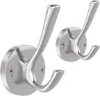 TOFIIGREM Brushed Nickel Wall Hooks Towel Hooks, 2 Pack Coat Robe Hook Heavy Duty Bathroom Double Hook Wall Mounted, Hand Towel Hooks for Closet Entryway Cubicle Kitchen