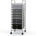 Giantex 10-Drawer Storage Cart w/Universal Wheel, Rolling Cart w/Handle, Home Organizer Storage Unit w/Removable Drawers, Trolley Utility Cart for Kitchen Makeup Living Room Office Play Room