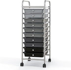 Giantex 10-Drawer Storage Cart w/Universal Wheel, Rolling Cart w/Handle, Home Organizer Storage Unit w/Removable Drawers, Trolley Utility Cart for Kitchen Makeup Living Room Office Play Room