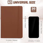 Honoson 20 Pack Lined Journal Notebooks A5 Hardcover Executive Notebook 5.5" x 8.3" PU Leather Wide Ruled Journals Bulk with Elastic Band for Home Business Office School Supplies(Brown)