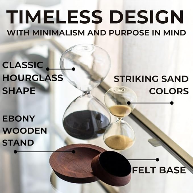 Decorative Hourglass Sand Timer Set - Includes 25 and 5 Minute Sandglass Pomodoro Timers with Wooden Bases - Time Management Productivity Tool - Gift for Home Office Desk