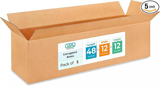 Extra Large Shipping & Moving Boxes 48 x 12 x 12"(5-Pack) - Extra Strength 200 lb vs Regular - Corrugated Packing Boxes for Moving - Large Moving Box for USPS - Shipping Box by IDL Packaging