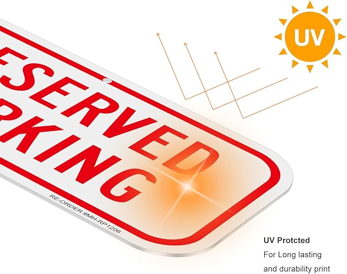 2 Pack Reserved Parking Signs,12x6Inch Aluminum Reserved Sign, UV Protected and Weatherproof, Durable Ink, Easy to Install and Read, Indoor/Outdoors Use