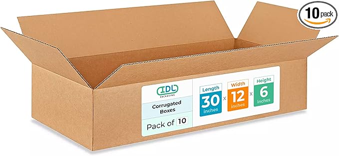 Large Shipping & Moving Boxes 30x12x6 inches (10-Pack) - Extra Strength 200 lb vs Regular - Corrugated Packing Boxes for Moving - Big Box - Box for Packaging Moving Large Volumes by IDL Packaging