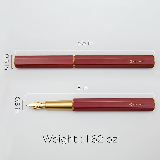 YSTUDIO Stunning Classic Revolve Fountain Pen, Schmidt Gilded Nib, Best Pen Gift Set for Men & Women, Professional, Executive Office, Nice Pens（red，F nib）