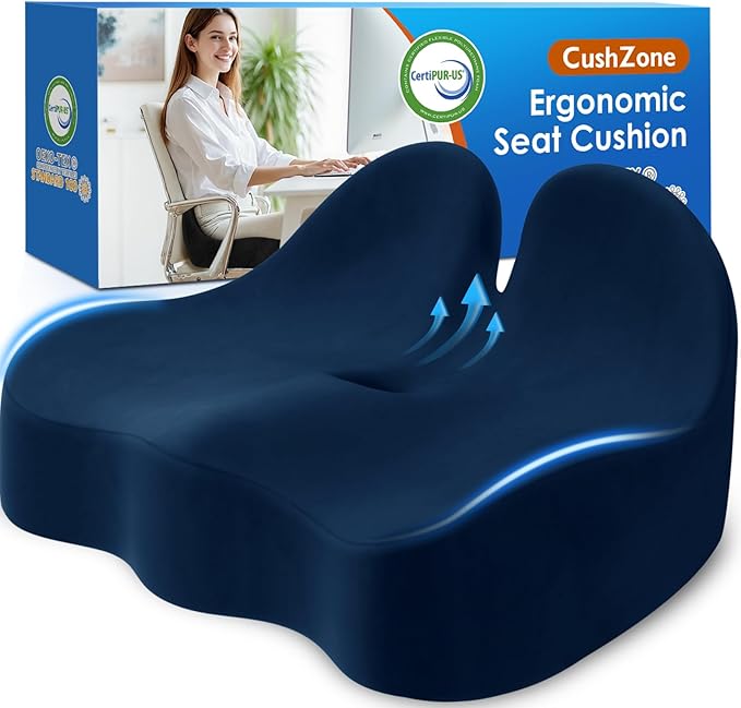 CushZone Seat Cushion, Memory Foam Office Chair Seat Cushion for Office Chairs/Car/Long Trip/Desk Chair/Gaming, Extra Large Size for Sciatica & Hip & Tailbone Pain Relief, Sciatica Support (Blue)