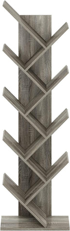 Furinno TREE Book Shelf, 9-Tier Bookshelf, Tree Bookcase with Angled Open Shelf, 8.4" x 15.7" x 50.9", for Room Decor, for Living Room, Bedroom, Home Office, French Oak