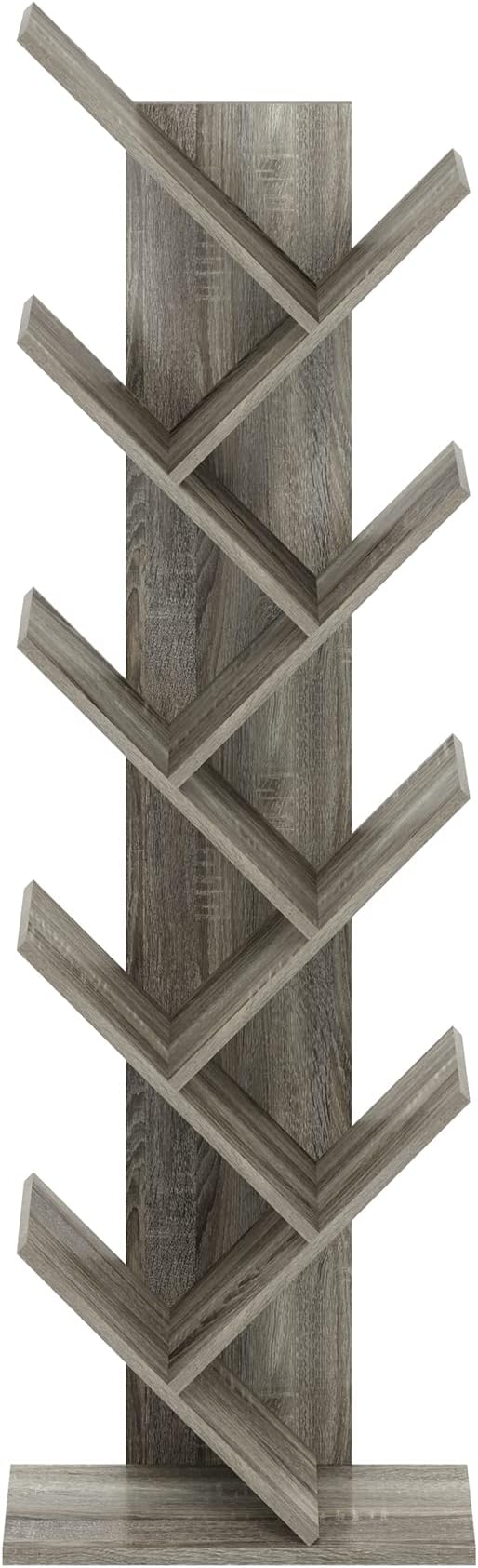 Furinno TREE Book Shelf, 9-Tier Bookshelf, Tree Bookcase with Angled Open Shelf, 8.4" x 15.7" x 50.9", for Room Decor, for Living Room, Bedroom, Home Office, French Oak