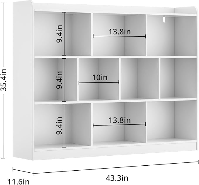 DIYART White Bookshelf, Wood Bookcase with 3 Tier Open Shelves, 10-Cube Minimalist Storage Shelf for Living Room, Bedroom, 43.3" W x 35.4" H