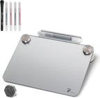 Silver Metallic Glossy Mirror Small Whiteboard with Nail Support, Mini Desktop Glass Whiteboard, Desk White Board Dry Erase with Accessories, Stenography Artifact for Office Homeschooling Décor, 8x6''