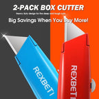 REXBETI 2 Pack Utility Knife with Extra Blades, 2 Color Retractable Blade Heavy Duty Box Cutter for Cartons，Cardboard and Boxes，Extra 10 Blades Included