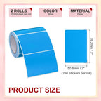 PATIKIL 2 x 3 Inch Rectangle Inventory Color Coding Labels 2 Roll, Square Self-Adhesive Inventory Label Stickers for Office Home Organization Name Tags, 250 Per Roll, Blue