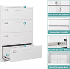 MIIIKO 4 Drawer Lateral File Cabinet with Lock, Black Office Filing Cabinet with Lock, Metal Horizontal Storage Cabinet with Large Drawers for Hanging Letter Legal File Folders