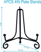 HENABLE 4PCS Premium Black Iron Plate Stands for Display 4 Inch, Decorative Solid Metal Plate Holders for Displaying, Mini Easel, Frame, Book, Card, Plaque, Bowl, Picture Stands for Display
