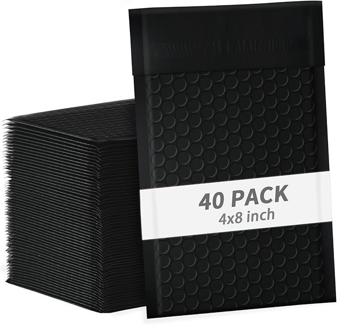 skardeco 4x8 Inch Black Bubble Mailers 40 Pack Self-Seal Poly Padded Envelopes Suitable for Small Businesses to Package and Mail Jewelry Cosmetics, Electronic Products, Cards (Black, 4 x 8-40)