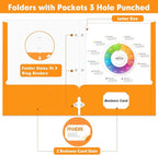 Two Pocket Portfolio Folders, PANDRI 60 Pack 3 Hole Punched 2 Pocket Folders for 3 Ring Binder, Letter Size Paper File Folder for School Office Home Business, Orange