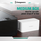 ChargeWorx Cable-Management Box Set, 2 Pack Cord Organizer to Hide Power Strips and Surge Protectors, Desk and Floor Wire Concealer for Home Office, TV Area, White