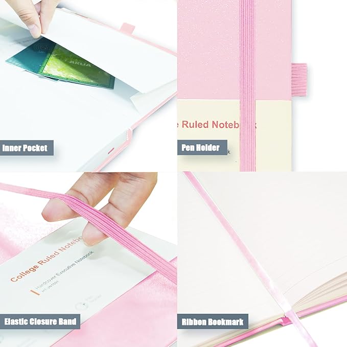 Heture Hardcover Notebooks, A5 Lined Journals Notebook for Writing 160 Pages, 8.2 x 5.5 inch, Classic Ruled Notebooks for College/Work/Travel (Pink, 1 Pack)