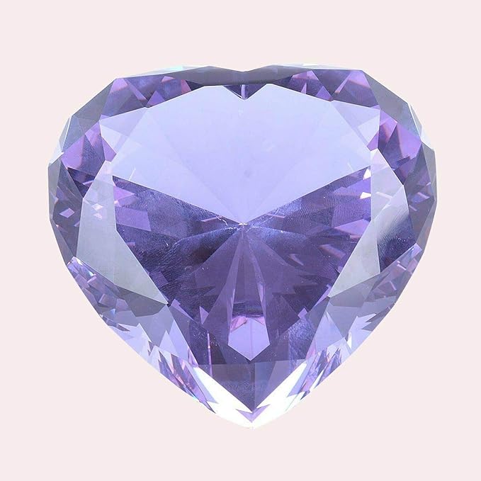 Zoogamo 3” / 80 mm Light Purple Diamond Heart Shaped Glass Crystal Paperweight – Home Office Decor & Valentine's Day Gift Wedding Favors Centerpieces Decoration with Gift Box