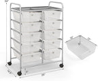 GLACER 10 Drawer Rolling Cart, Storage Cart with Lockable Whieels & Metal Frame, Trolley for Art Craft Oganizer, Mobile Utility Cart for Office, School, Classroom, Kitchen (Clear White)