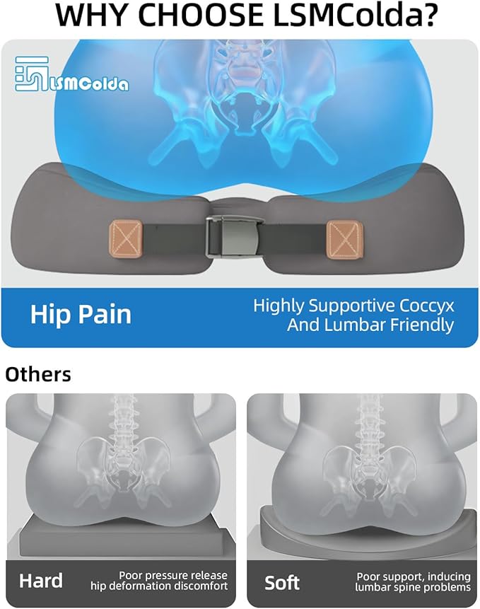 Extra-Dense Seat Cushion for tailbone pain relief ，Ergonomic seat cushions for office chairs，sciatica pain relief pillow , pressure relief Seat Cushion, office chair cushion，car seat cushion-Grey