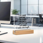 Positive Affirmations I Am Enough Desk Decor Acrylic Sign, Inspirational Gifts for Women Men, Motivational Desk Gadgets Table Top Cubicle Accessories Office Living Room Bedroom Decor