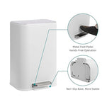 DYTesa 3 Gallon Rectangular Kitchen Trash Can - White Stainless Steel with Foot Pedal, Soft-Close Lid & Removable Inner Bucket, Suitable for Home/Office/Living Room