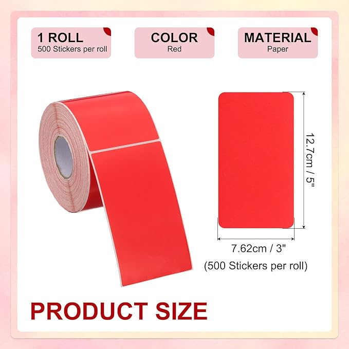 PATIKIL 3 x 5 Inch Rectangle Inventory Color Coding Labels 1 Roll, Square Self-Adhesive Inventory Label Stickers for Office Home Organization Name Tags, 500 Per Roll, Red