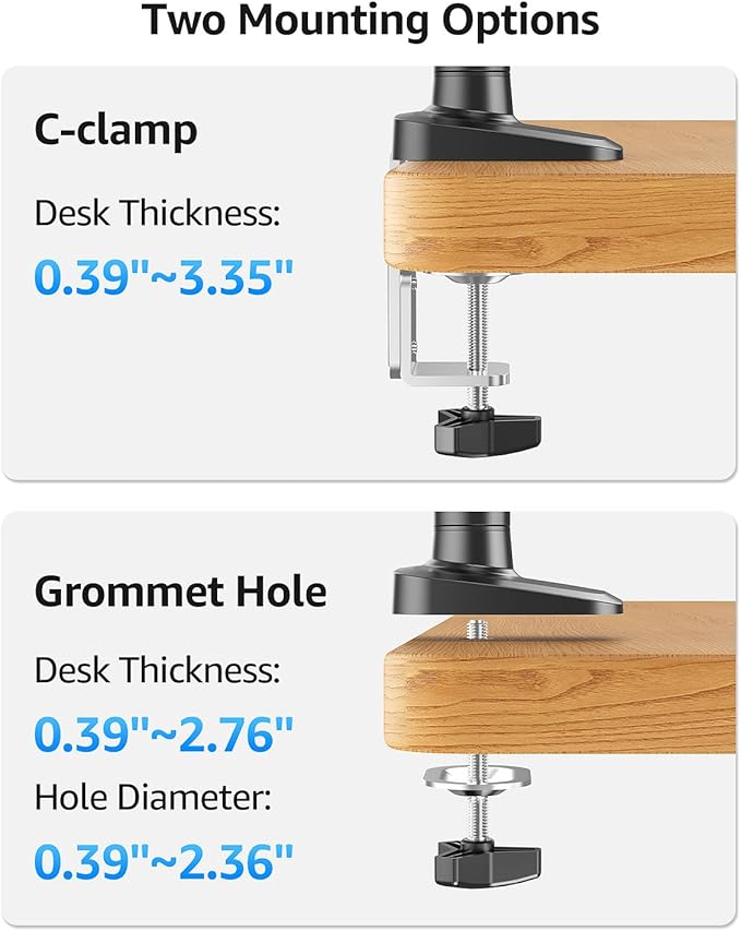 MOUNTUP Single Monitor Desk Mount for 4.4-26.5lbs, Heavy Duty Monitor Arm for 40 39 37 34 32 27inch, Full-Motion Monitors Stand, Height Adjustable Monitors Arm with C-Clamp＆Grommet Base