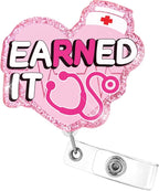 Aoryalps Earned IT Retractable Badge Reel Holder Retractable with ID Clip for Nurse Nursing Name Tag Card Nursing Student Teacher Doctor Medical Assistant Work Office Clip-Gifts for Nurse