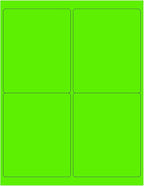 8-1/2 x 11 Neon Color High Light Fluorescent Labels for Laser & Inkjet Printer (Green Fluorescent, 4 x 5-4 Per Page | 100 Labels)
