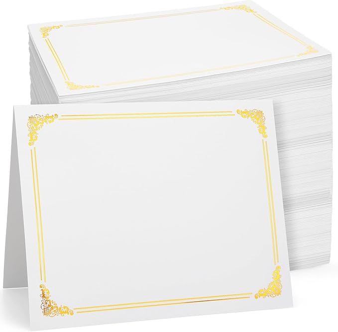 Fainne 120 Packs Certificate Holders Bulk, Diploma Covers Gold Foil Border, Document Covers for Letter Size 8.5x11 Award Certificates, Cardstock, Document Papers, Paper Card Stock(White)