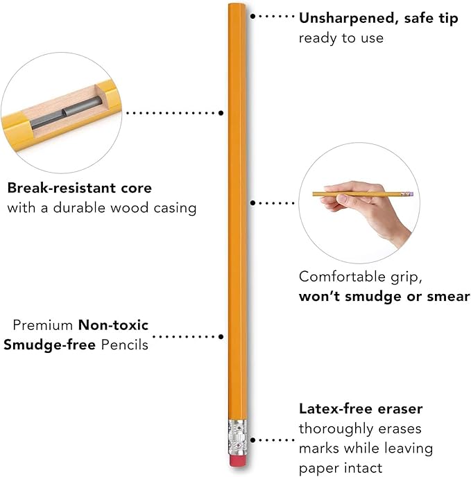 Trail maker Wood Cased #2 HB Pencils - 500 Unsharpened Yellow Pencils in Bulk for School, Office (100 5-Packs)
