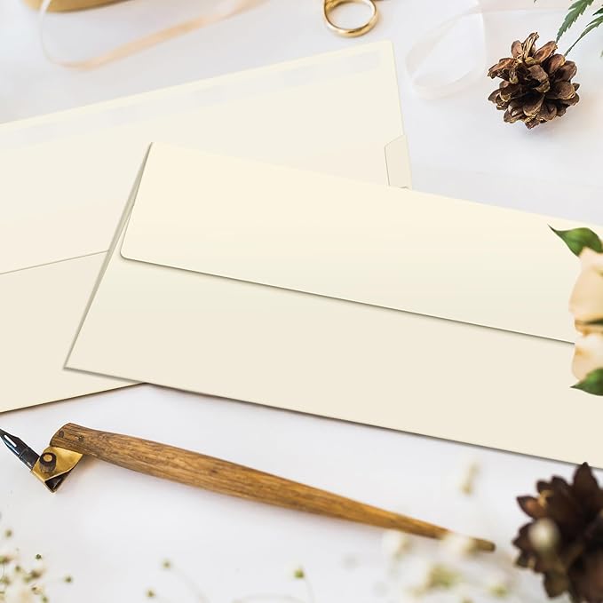 Marspark 100 Qty #10 Natural Business Envelopes 80 lb 4-1/8'' x 9-1/2'' Peel Press Letter Size Envelopes Professional Mailing Printable for Security Office Use Home Mail