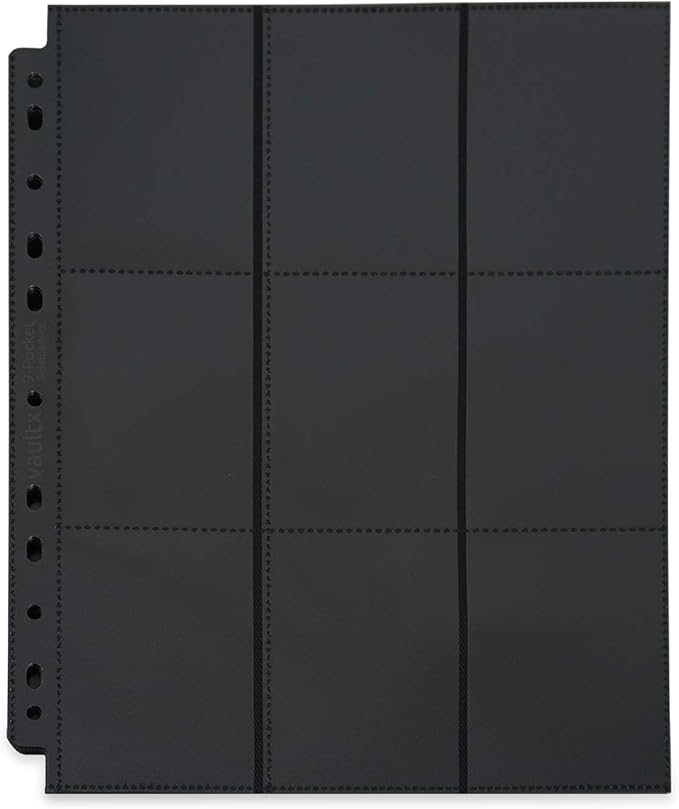 Vault X 9 Pocket Sideloading Pages for 3 Ring Binder, Double-Sided A4 Sideloaders, Storage for Collectible Card Games, Sports, TCG (Black, 50 Pack)