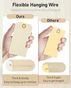 Uniclife 100 Pcs Manila Tags Blank Shipping Tag with Wire Attached 4.7 Inch Paper Hang Tag with Reinforced Eyelet Large Marking Writable Price Tags Inventory Label, 4.7" x 2 3/8"