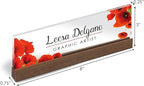 Artblox Office Personalized Name Plate for Desk with Business Card Holder On Clear Acrylic Glass Poppy Flowers Design Custom Desk Name Plate with Your Name and Credentials Customized Gift