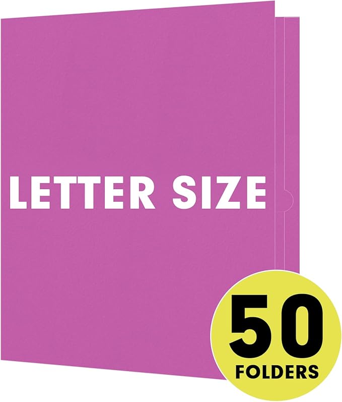 Two Pocket Folders, RAZCC 50 Pack 2 Pocket Folders Fit Letter Size Paper, Paper Folders with Pockets for School Office Business Home (Rose Purple)