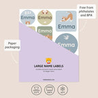 Large Name Labels for Kids (33) - Custom Stickers for Daycare and School Supplies - Durable, Waterproof Stickers for Water Bottles, Lunch Boxes, and More with Unique Designs - Cat