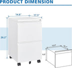 BYNSOE 2 Drawers File Cabinet with Lock Metal Vertical File Cabient with Wheels Mobile File Cabinet for Office Home Legal/Letter/a4 Size Require Assembly (White, 2 Drawers)