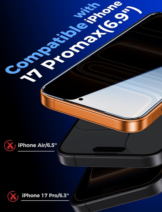 MAGIC JOHN 2 Pack for iPhone 17 Pro Max 6.9 inch Privacy Glass Screen Protector-[Anti-Spy] Auto Dust-Elimination, Bubble Free, Easy Installation, Daily Drop Protection