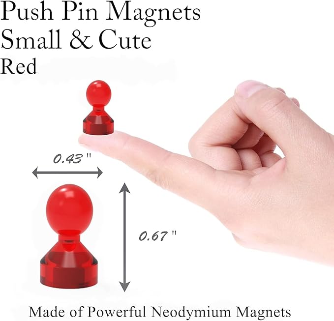 MHDMAG Magnetic Push Pins Powerful Push Pin Magnets for Fridge Whiteboards Calendars Maps in School & Office Pack of 60,Red