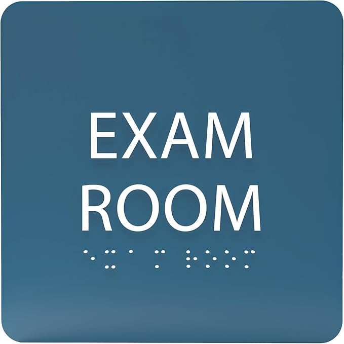 ADA CENTRAL SIGNS - 6" X6" Exam Room Sign - ADA Compliant Tactile Graphics Grade 2 Braille Text Acrylic Wall Signs - Educational Institution Directional Assistance Test Center Door Sign for Schools