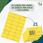 OfficeGear Yellow Shelf Edge Labels 21-up [525 Pack] 38x70mm Printable A4 Card Perforated Labels/Sheet for Retail Barcodes, Price Stickers, Point of Sale, Product Info, Shelf Promotions Incl Template