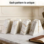 Karibiber Marble Bookends for Heavy Books, Calacatta Decorative Book Ends for Shelves, Unique and Heavy Bookends for Hardback Book & Cookbooks, Stone Book Stopper, Modern Book Holder,Set of 2