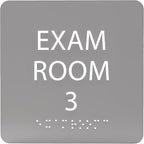 ADA CENTRAL SIGNS - 6" X6" Exam Room 3 Sign - ADA Compliant Tactile Graphics Grade 2 Braille Text Acrylic Wall Signs - Educational Institution Directional Assistance Test Center Door Sign for Schools